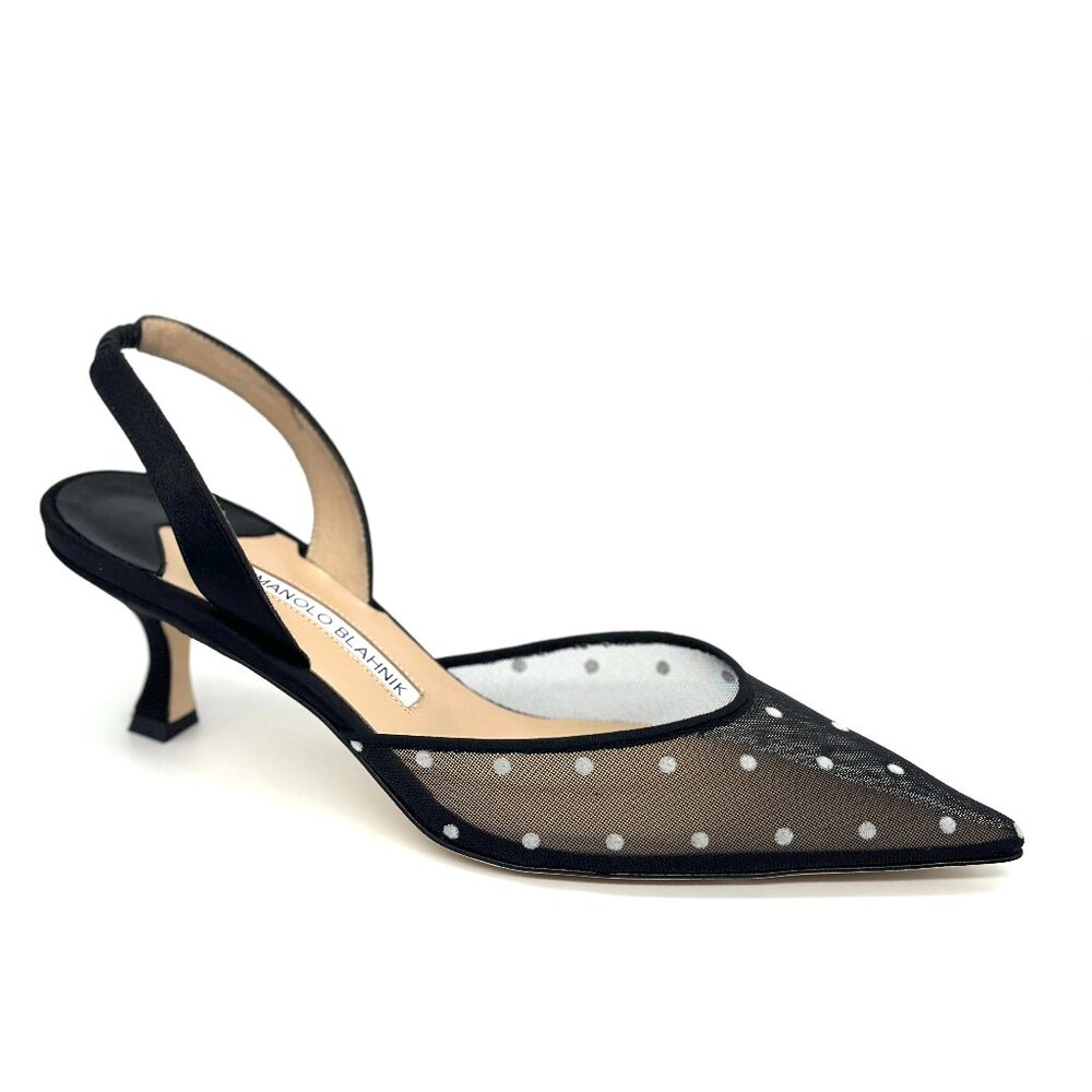Manolo Blahnik CAROLYNE Polka Dot Mesh Satin Slingback Pumps Sandals Heels - Picture 11 of 16